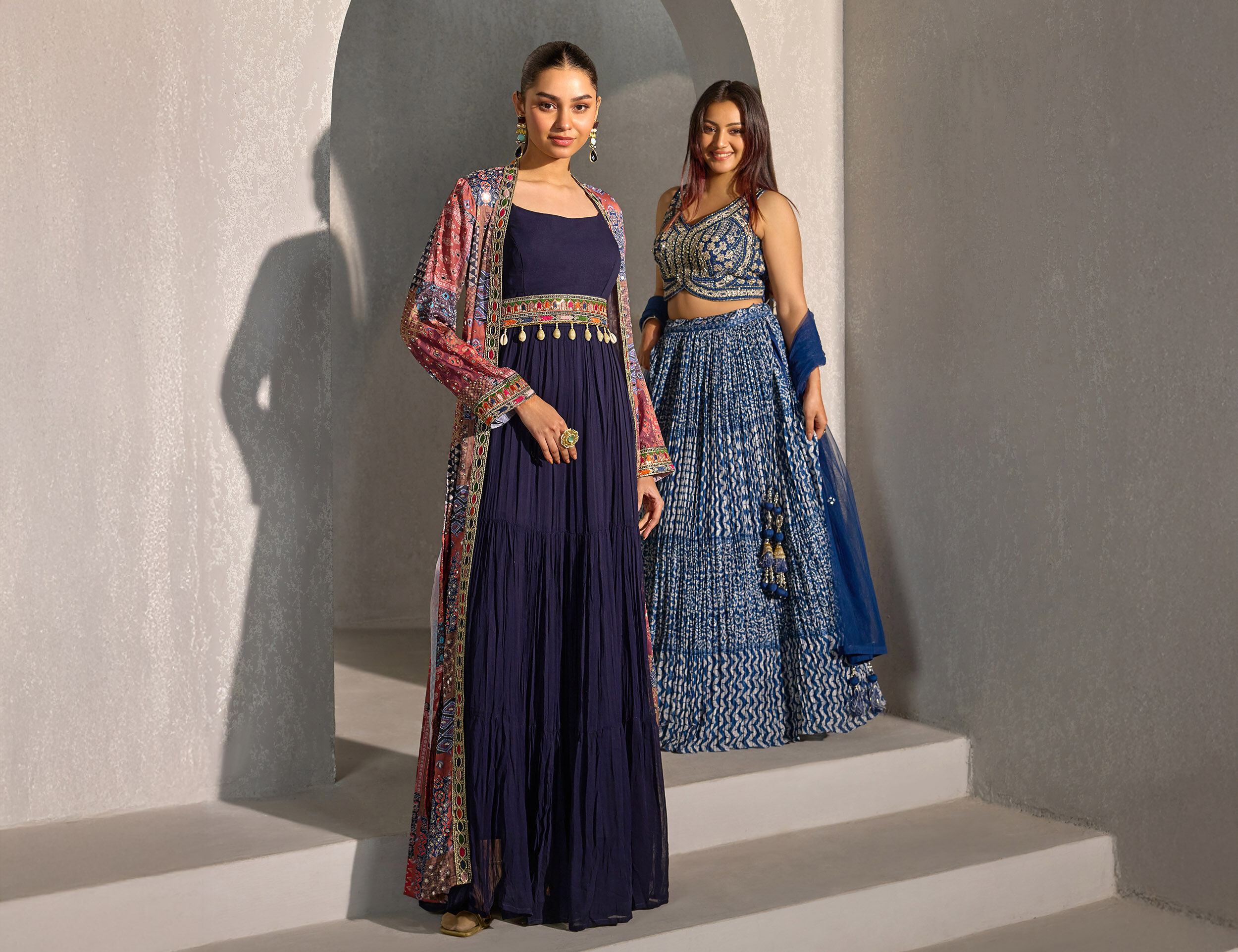 Womans wearing Lightweight Georgette Lehenga for Reception